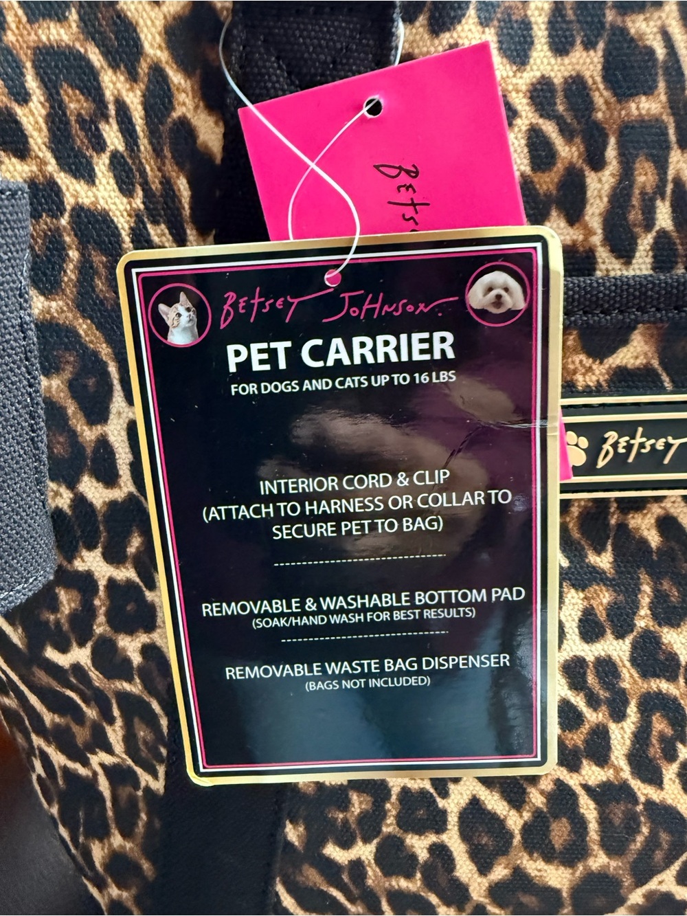 Betsey Johnson NWT Leopard Print Pet Carrier Tote - Black & Brown - Picture 4 of 4
